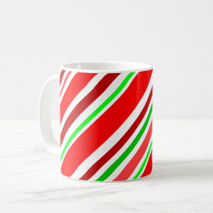Candy Cane Red Green White Stripes Festive Coffee Mug