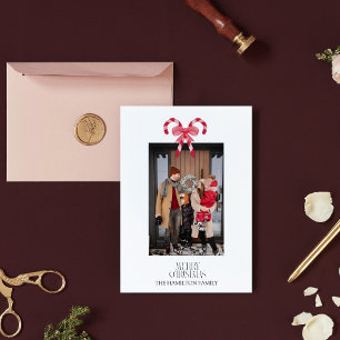 Candy Cane Red Pink Pattern Christmas Photo Holiday Card