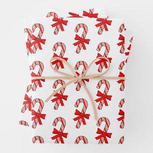 Candy Cane Red Ribbons Drawings Christmas Wrapping Paper Sheet