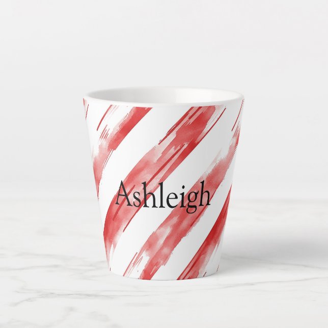 Candy Cane Red Stripes Christmas Latte Mug (Front)
