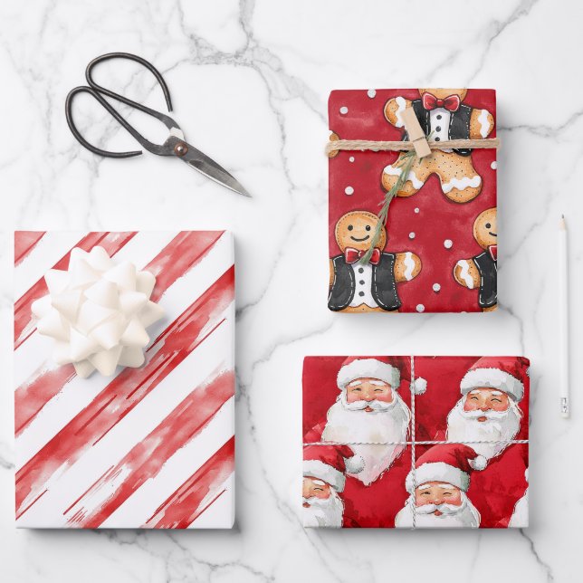 Candy Cane Red Stripes Santa Christmas Wrapping Paper Sheet (Front)