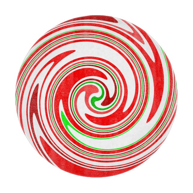 Candy Cane Red White Green Festive Swirl Cutting Board (Front)