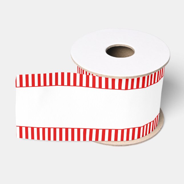 Candy Cane Red White Striped Edge Grosgrain Ribbon (Spool)