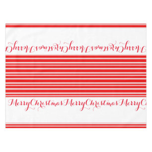 Candy Cane Red & White Striped Merry Christmas Tablecloth