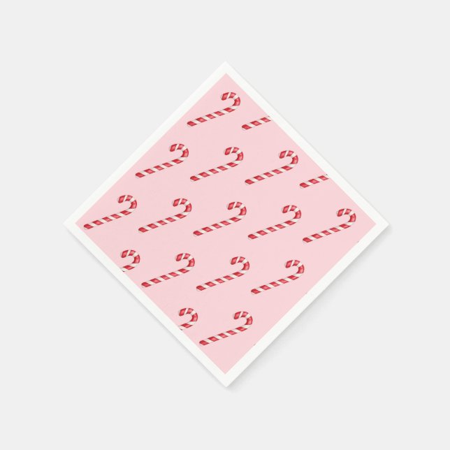Candy cane red white stripes on pink watercolor  napkin (Corner)