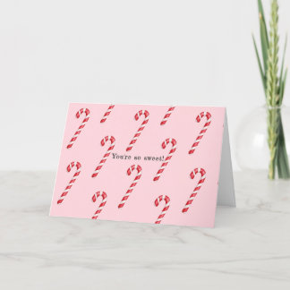 Candy cane red white stripes on pink watercolor  thank you card