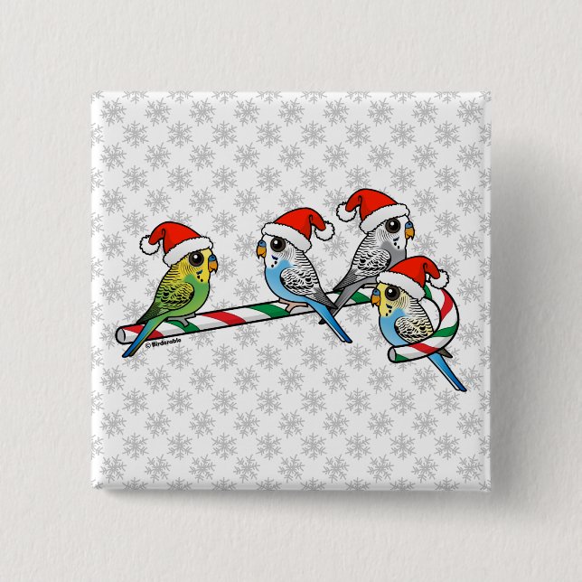 Candy Cane Santa Budgies 2 Inch Square Button (Front)