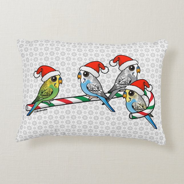 Candy Cane Santa Budgies Accent Pillow (Back)