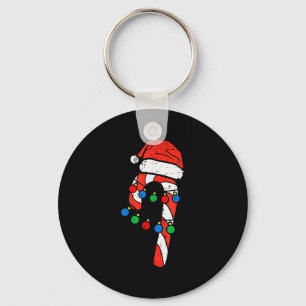 Candy Cane Santa Hat Christmas Lights Xmas Men Wom Keychain