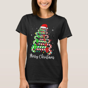 Candy Cane Santa Hat Funny Xmas Tree Merry Christm T-Shirt