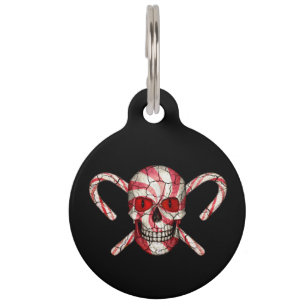 Candy Cane Skull Pet Dog ID Tag