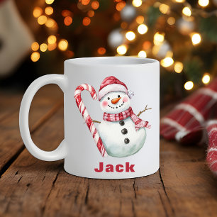 Candy Cane Snowman Christmas Coffee Mug