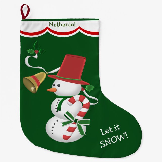 Candy Cane Snowman Large Christmas Stocking (Front)