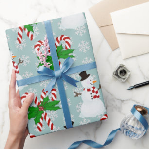 Candy Cane, Snowman Wrapping Paper Sheets