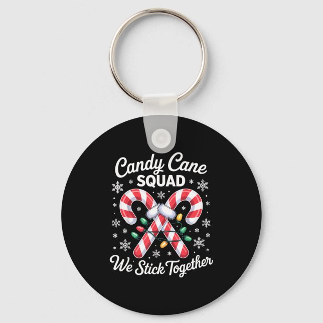 Candy Cane Squad Cute Christmas Matching Design  Keychain (Front)