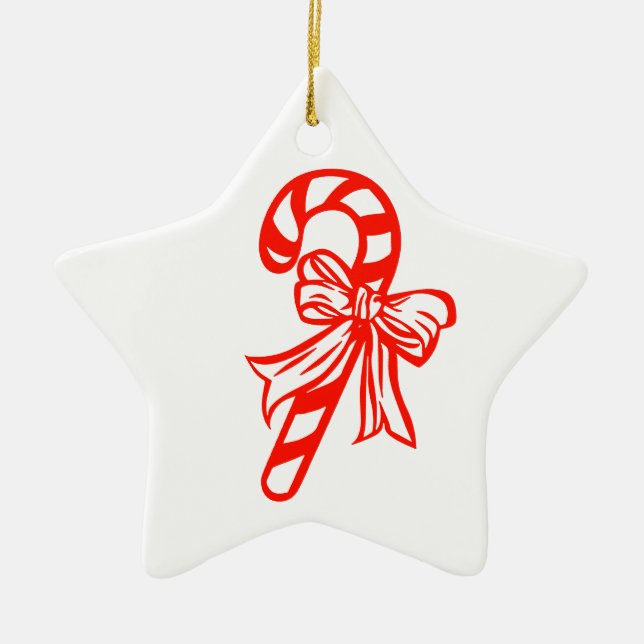 Candy Cane Star - Christmas Decor Ceramic Ornament (Front)