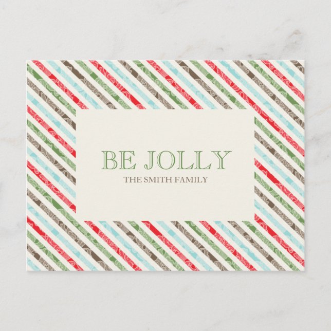 Candy Cane Stripe And Damask  Holiday Postcards (Front)