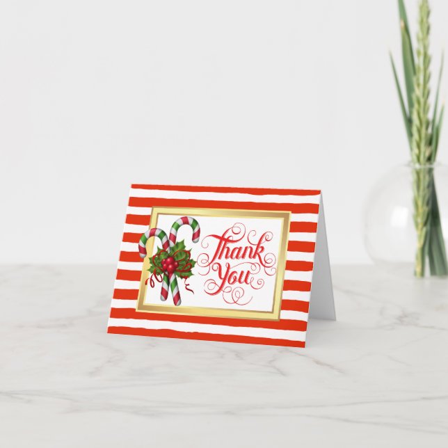 Candy Cane Stripe Christmas Thank You Card (Front)