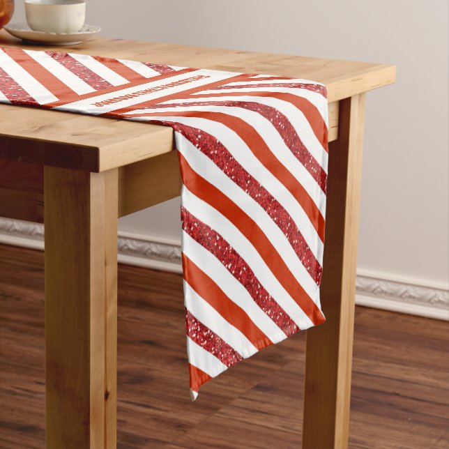 Candy Cane Stripe Family Christmas Medium Table Runner (In Situ)