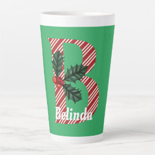 Candy Cane Stripe Letter B Large Christmas  Latte  Mug