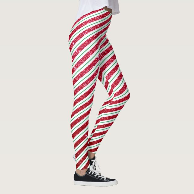 Candy Cane Stripe Pattern Christmas Holiday Leggings (Right)