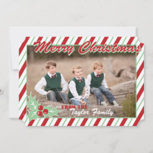Candy Cane Stripe Personalize Christmas Photo Card