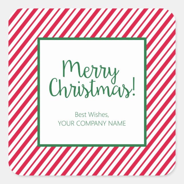 Candy Cane Striped Corporate Square Sticker (Front)