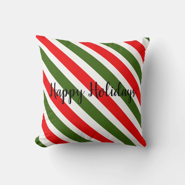 Candy Cane Striped Design Christmas Red & Green Throw Pillow (Front)