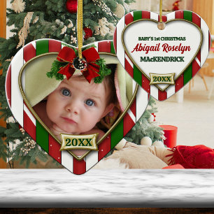 Candy Cane Stripes Baby's 1st Christmas Ceramic Ornament