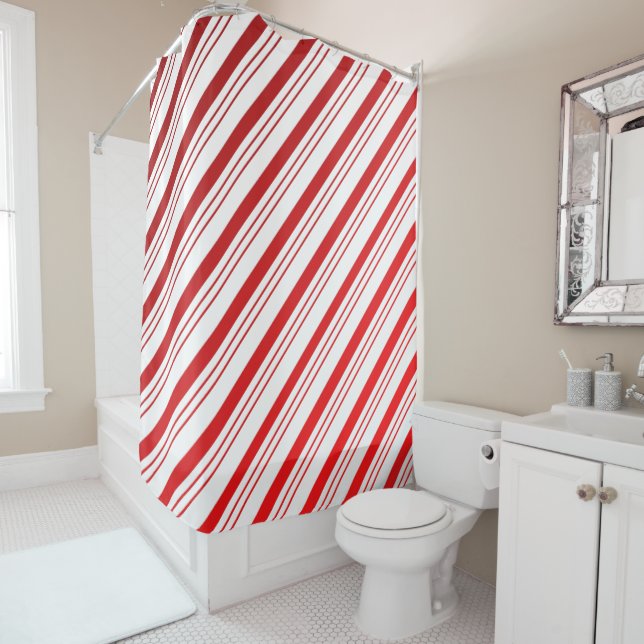 Candy Cane Stripes Christmas Shower Curtain (In Situ)