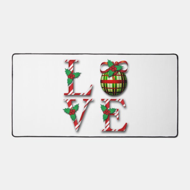 Candy Cane Stripes Holly Berries Love Christmas  Desk Mat (Front)