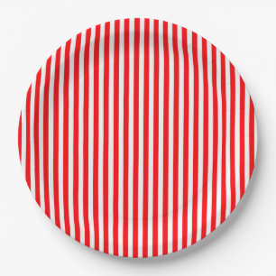 Candy Cane Stripes in Christmas Red and Snow White Paper Plate