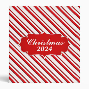 Candy Cane Stripes, Peppermint Red and White Binder