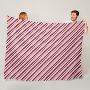 Candy Cane Stripes, pink and chocolate brown Fleece Blanket