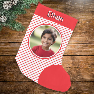 Candy Cane Stripes Red and White Custom Photo Small Christmas Stocking