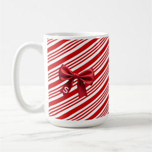 Candy Cane Stripes Red Bow Festive Christmas Coffee Mug