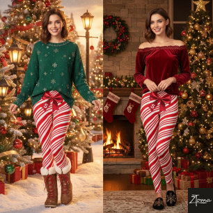 Candy Cane Stripes Red Bow Festive Christmas  Leggings