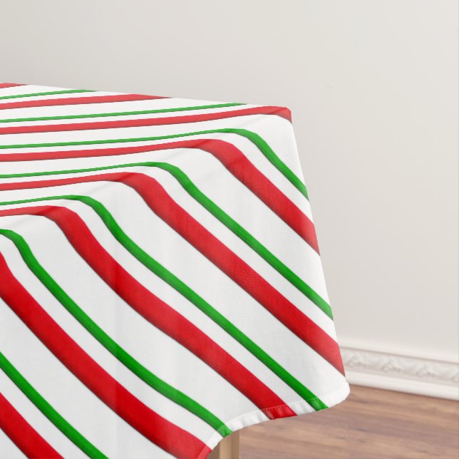 Candy Cane Stripes, Red, Green and White Tablecloth (In Situ)