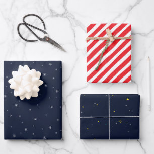 Candy Cane Stripes, Snowflakes & Starry Magic Wrapping Paper Sheet