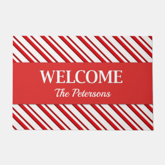 Candy Cane Stripes with Personalized Text  Doormat