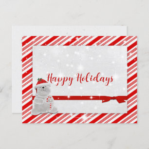 Candy Cane Stripes With Polar Bear Announcement Postcard