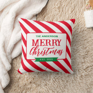 Candy Cane Strips Pattern Merry Christmas  Throw Pillow
