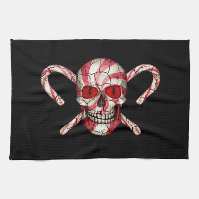 Candy Cane Sugar  Skull Christmas Hand Towel (Horizontal)