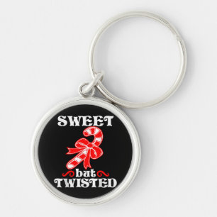 Candy Cane Sweet But Twisted Funny Christmas Keychain