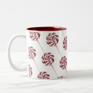 Candy Cane Swirl Lollipops Pattern Two-Tone Coffee Mug