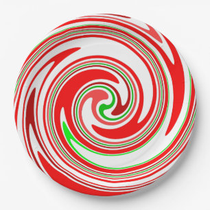 Candy Cane Swirl Red White Green Festive Paper Plate