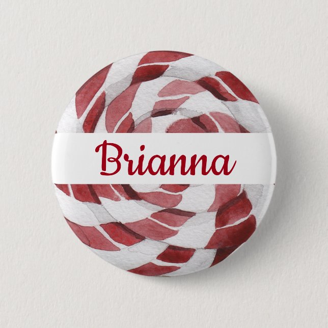 Candy Cane Swirl with Name 2 Inch Round Button (Front)