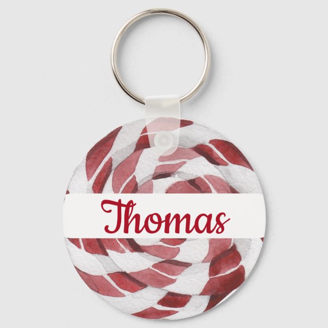 Candy Cane Swirl with Name   Keychain (Front)