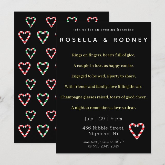 Candy Cane Valentine Engagement Invitation (Front/Back)