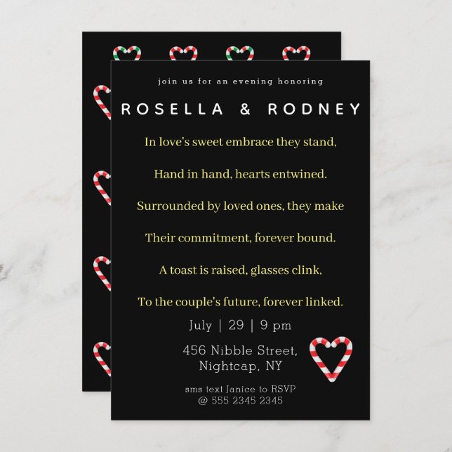 Candy Cane Valentine Engagement Party Invitation (Front/Back)